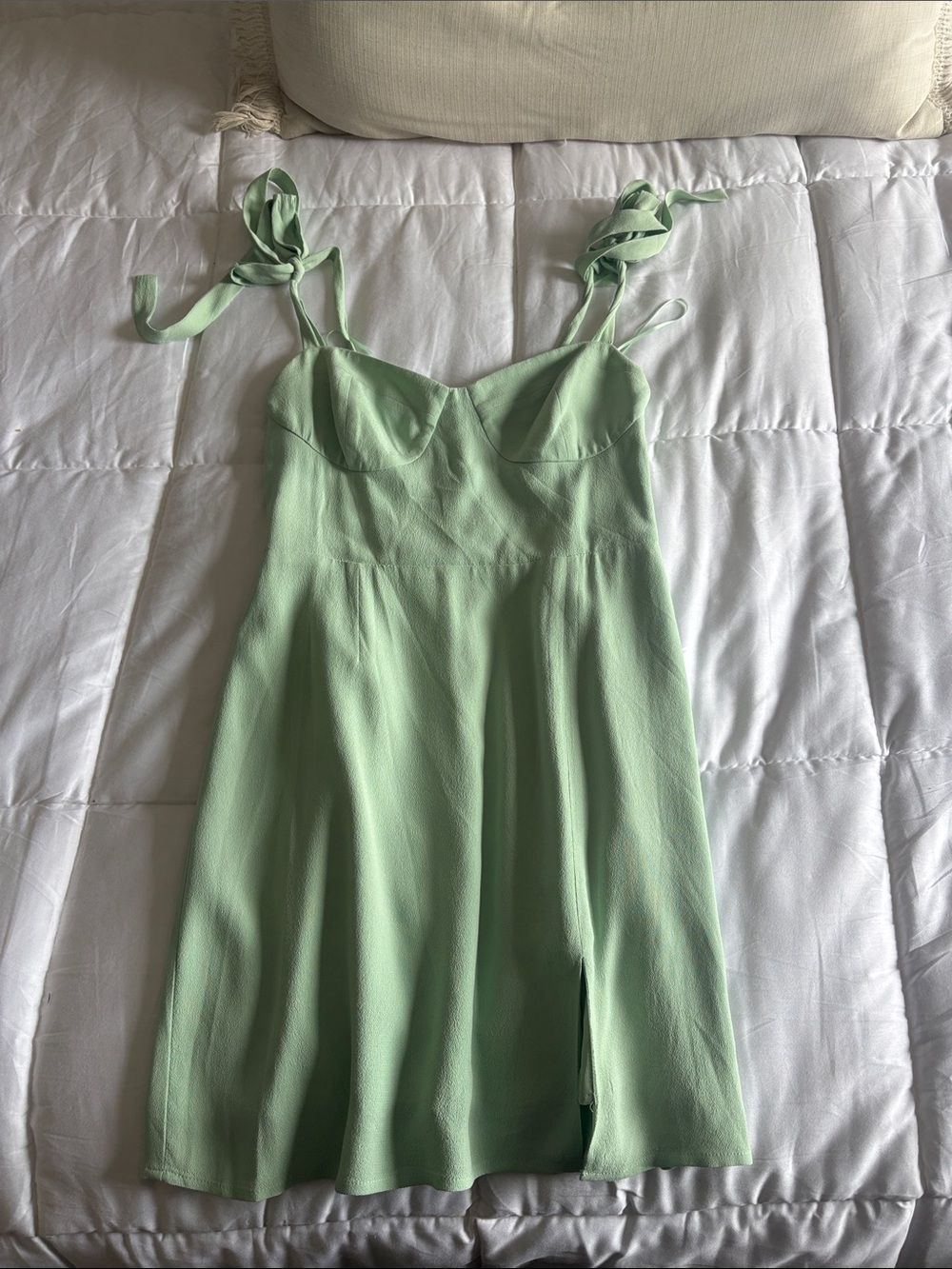 Wayf Light Green Tie-Shoulder Mini Dress